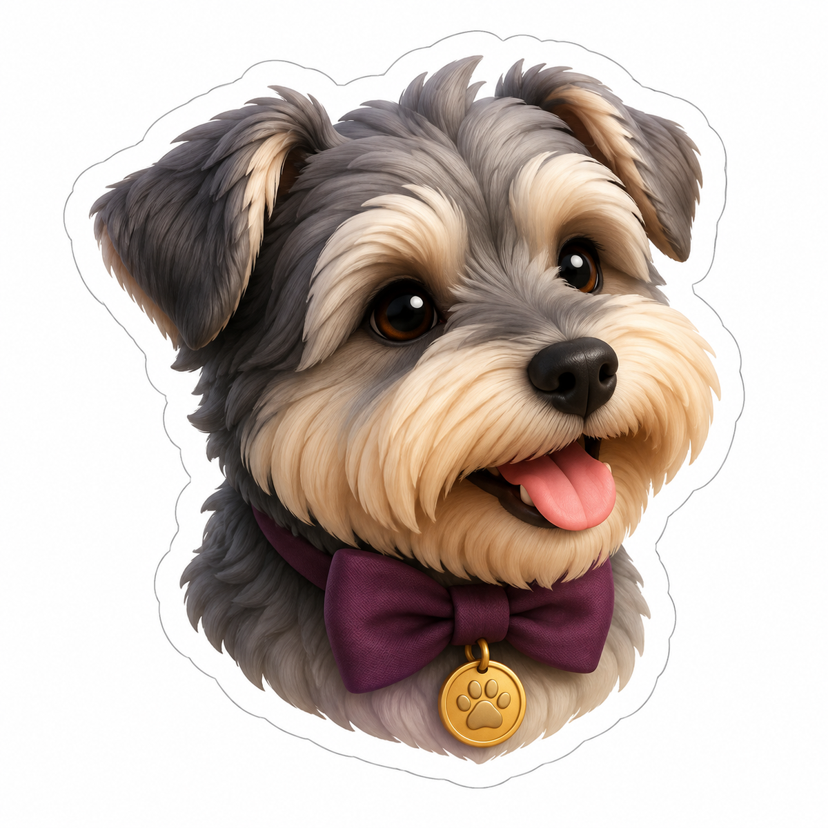 Gray Tan Terrier with Purple Bow Tie Vinyl Sticker Decal