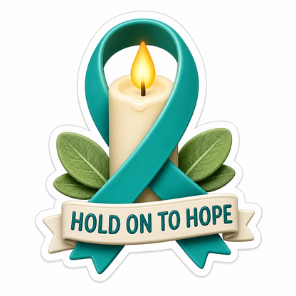 Hold on to Hope Candle Teal Ribbon Vinyl Sticker Decal