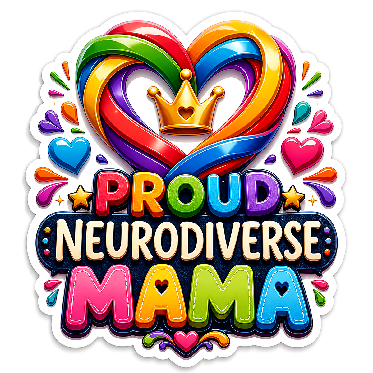 Proud Neurodiverse Mama Rainbow Heart Vinyl Sticker Decal