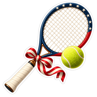 Patriotic Navy Tennis Racket Ball Ribbon Vinyl Sticker Decal