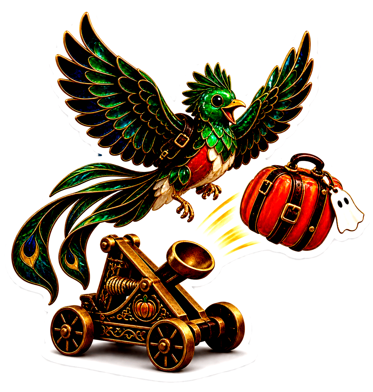 Emerald Quetzal Haunted Luggage Catapult Porter Vinyl Sticker Decal