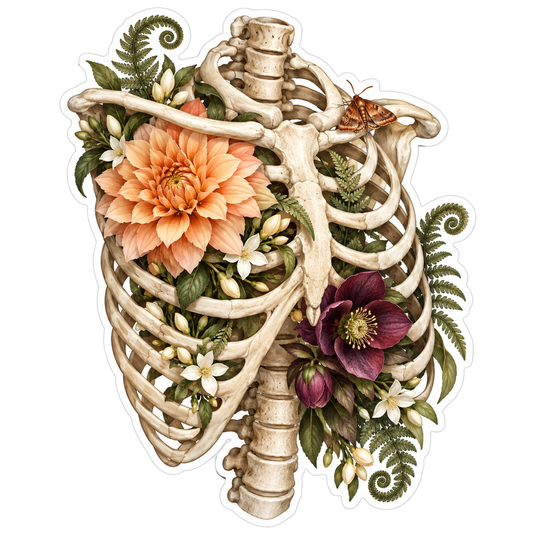 Ivory Anatomical Ribcage Angled Right Vinyl Sticker Decal
