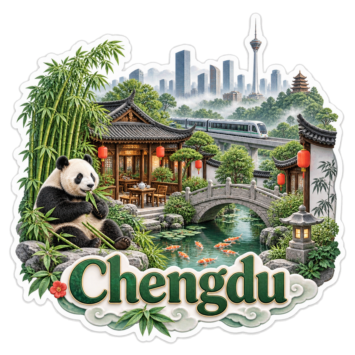 Chengdu Bamboo Teahouse Panda Metro Vinyl Sticker Decal