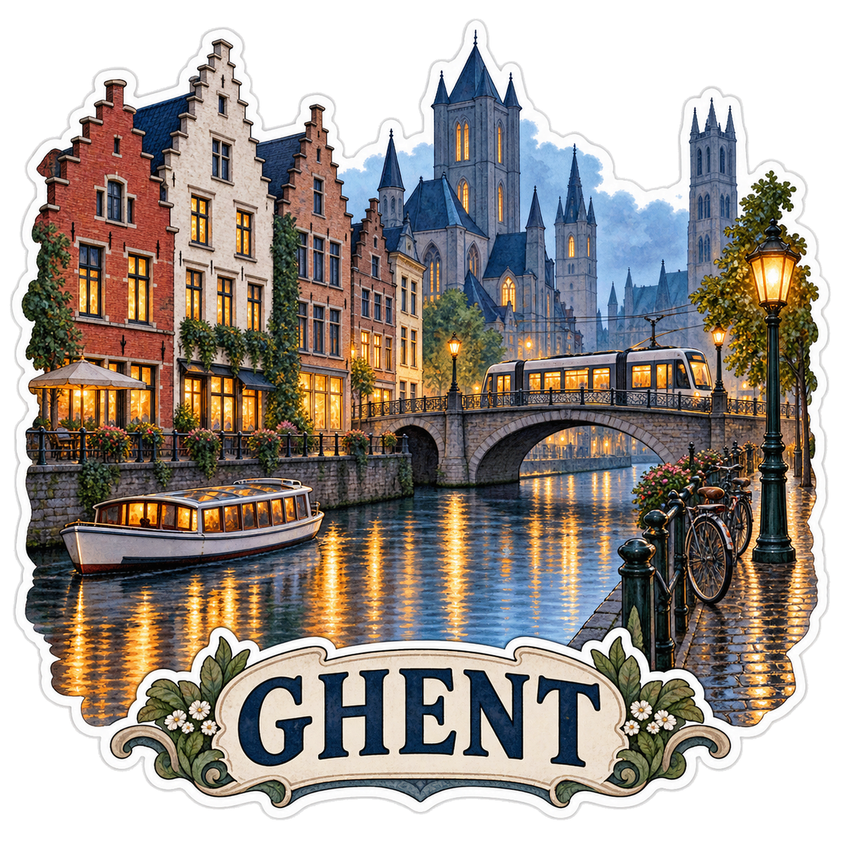 Ghent Leie Canal Gables Rain Vinyl Sticker Decal