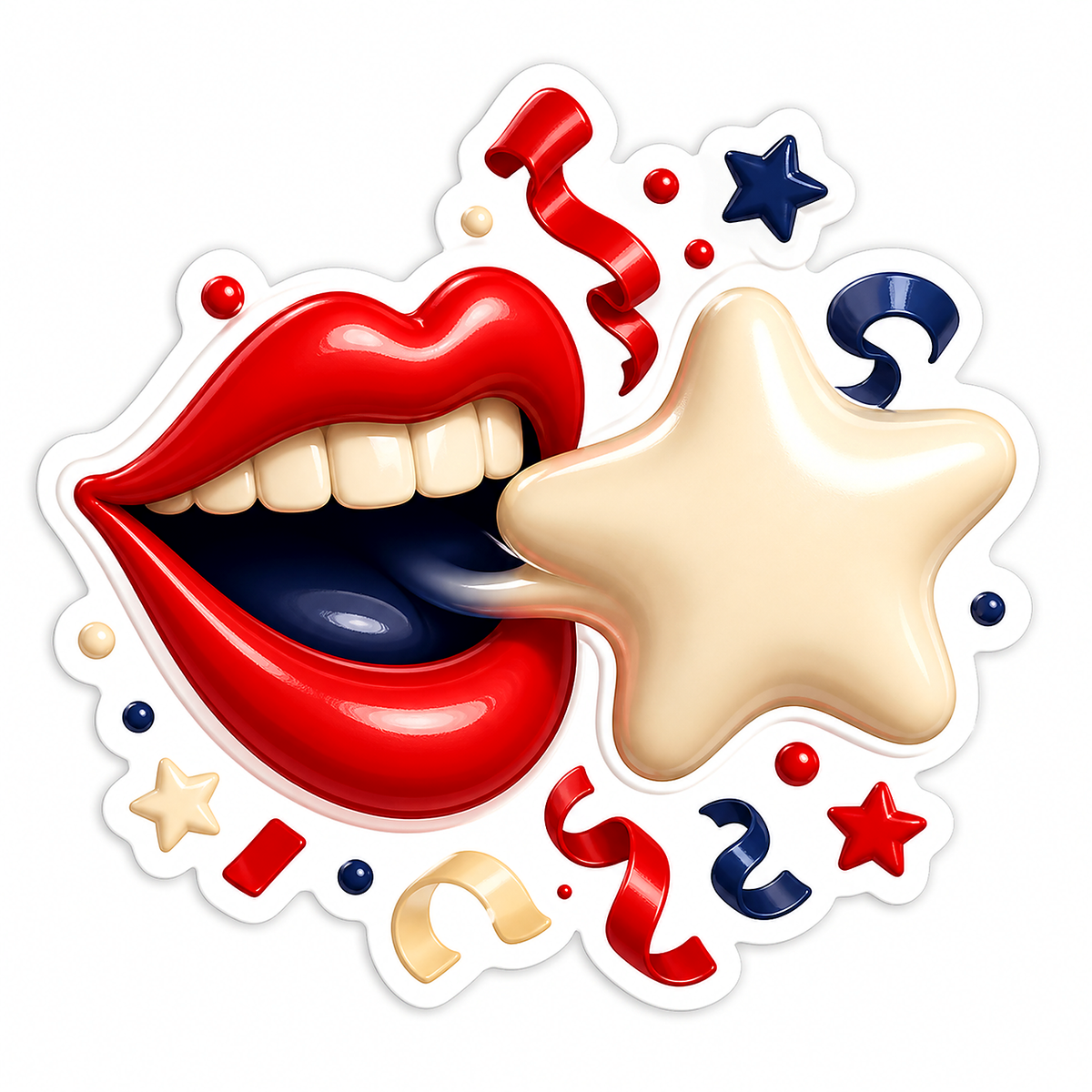 Red Lips Biting a White Star Vinyl Sticker Decal