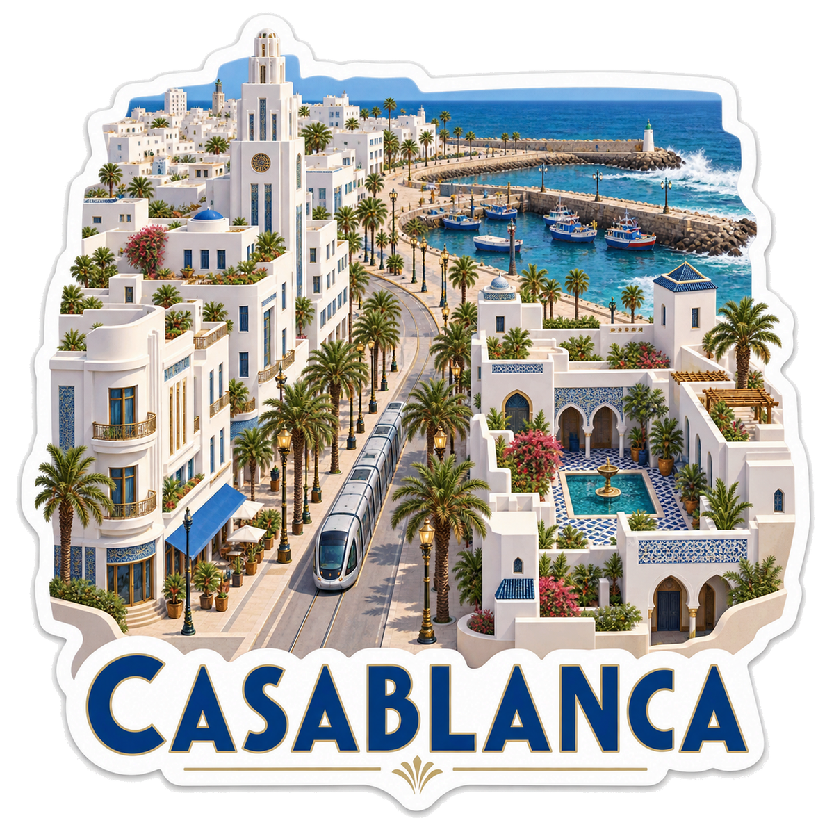Casablanca Atlantic Art Deco Tram Vinyl Sticker Decal
