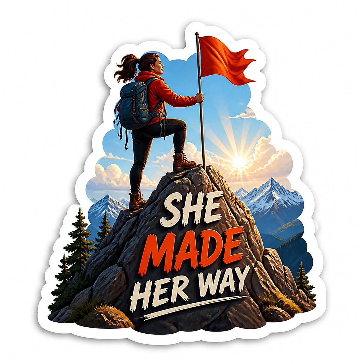 She Made Her Way Woman on Mountain Vinyl Sticker Decal