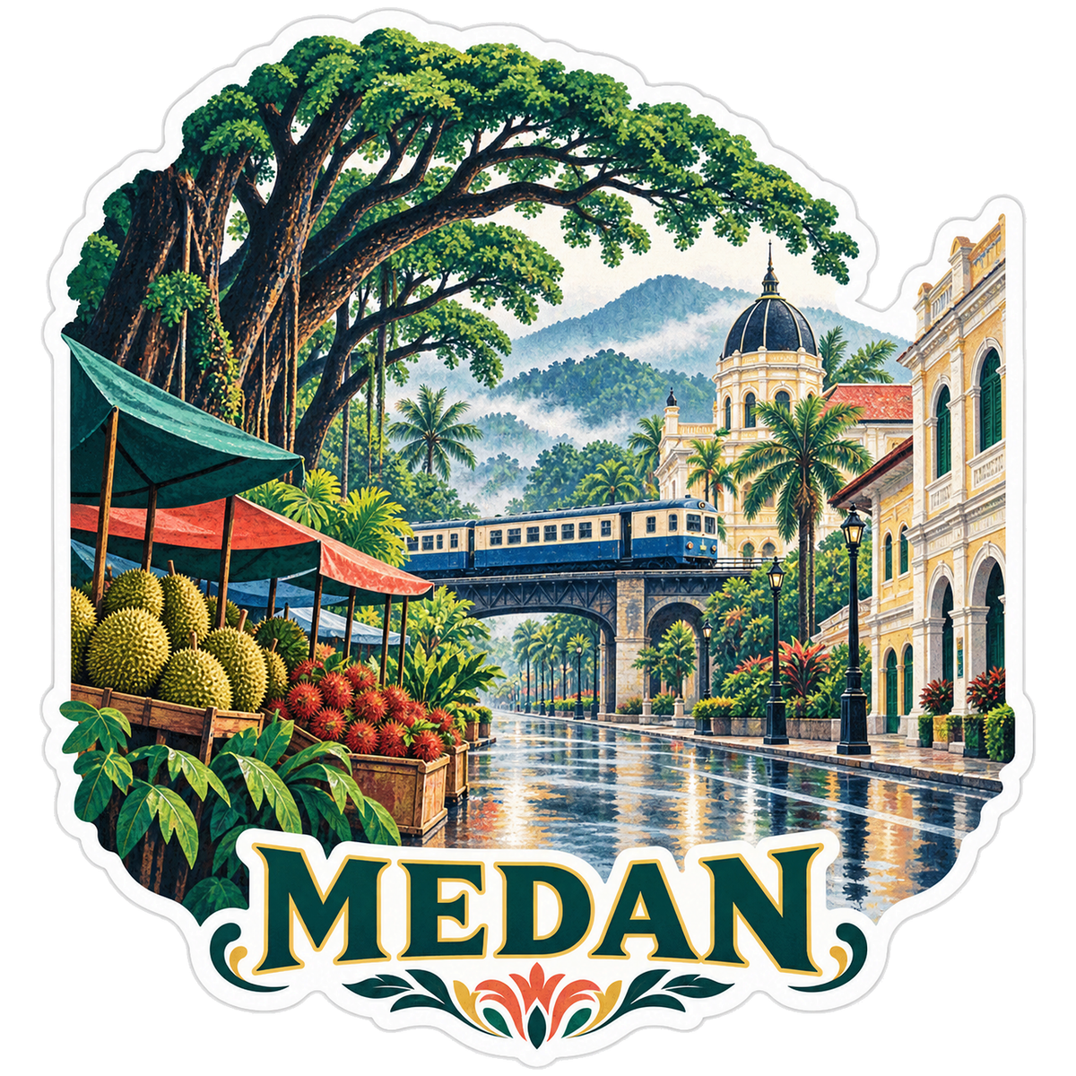 Medan Rain Trees Durian Train Vinyl Sticker Decal