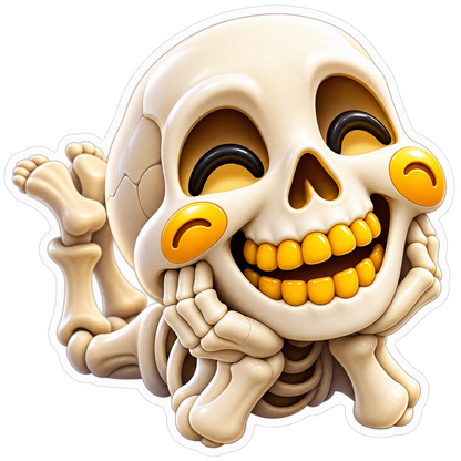 Cute Smiling Skeleton Resting Chin on Hands Vinyl Sticker Decal