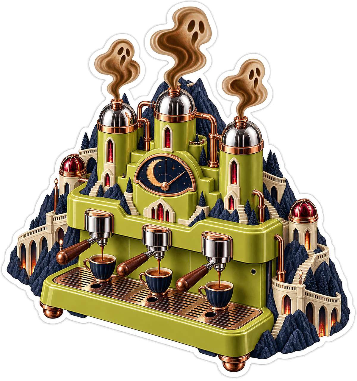 Chartreuse Haunted Espresso Geyser Observatory Vinyl Sticker Decal