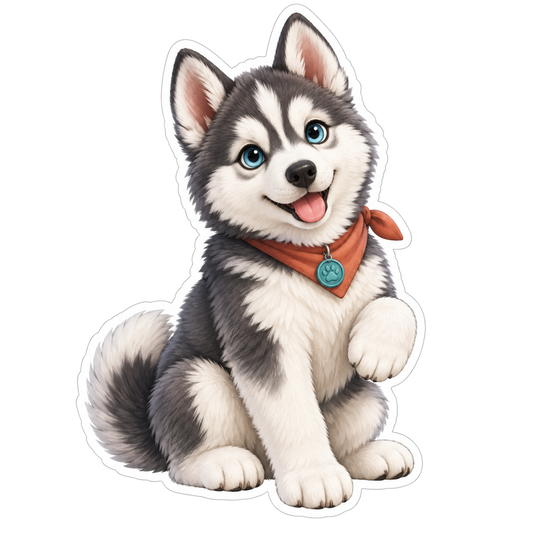 Husky Puppy Rust Neckerchief Blue Eyes Vinyl Sticker Decal