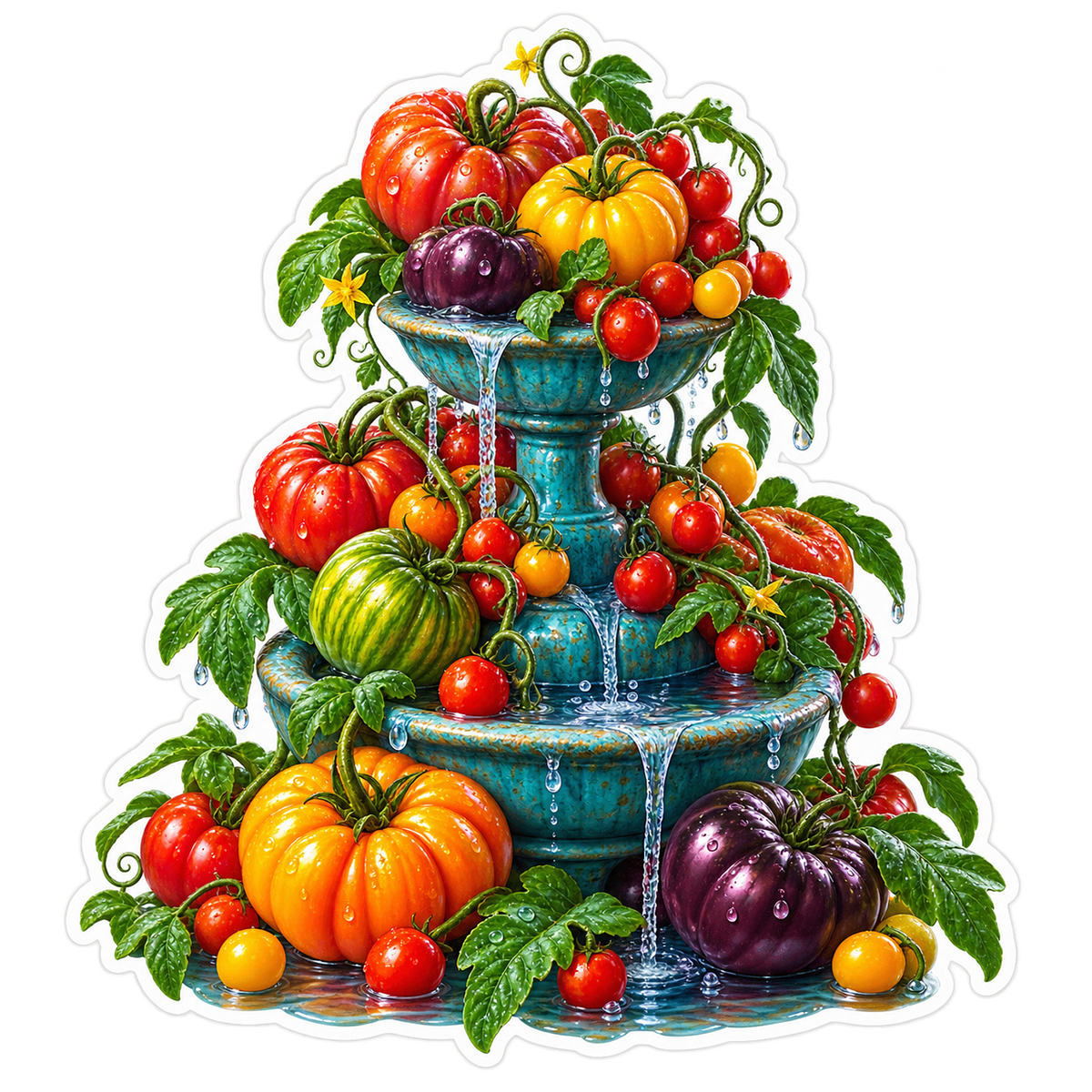 Heirloom Tomato Turquoise Fountain Vinyl Sticker Decal