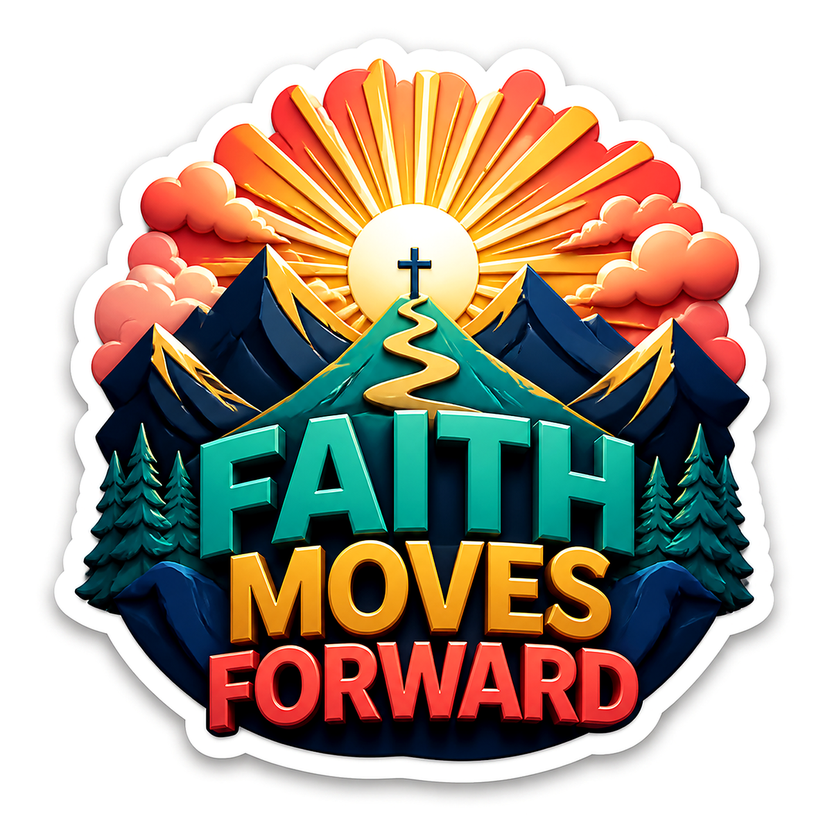 Faith Moves Forward Mountain Sunrise Vinyl Sticker Decal