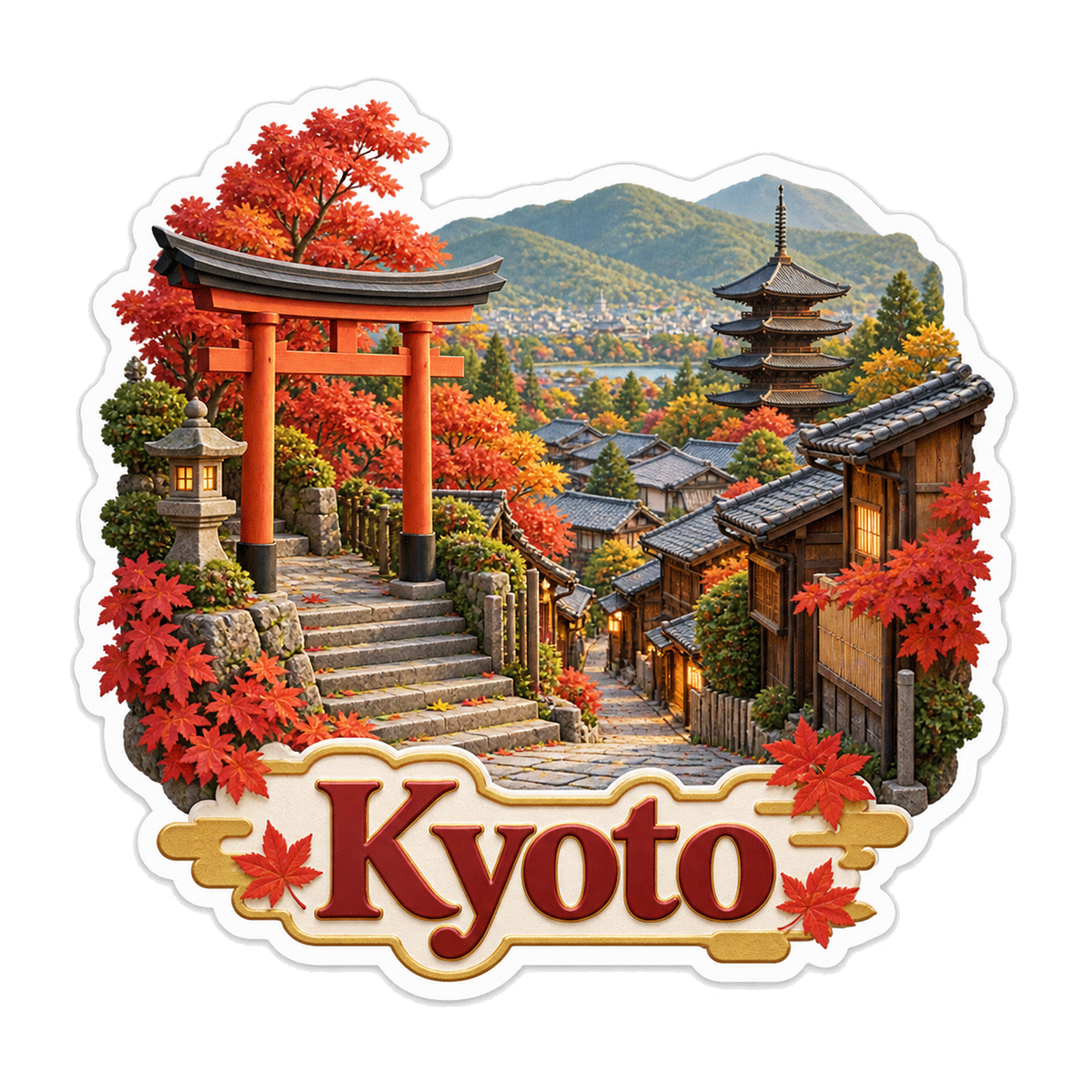 Kyoto Autumn Shrine Gate Machiya Vinyl Sticker Decal
