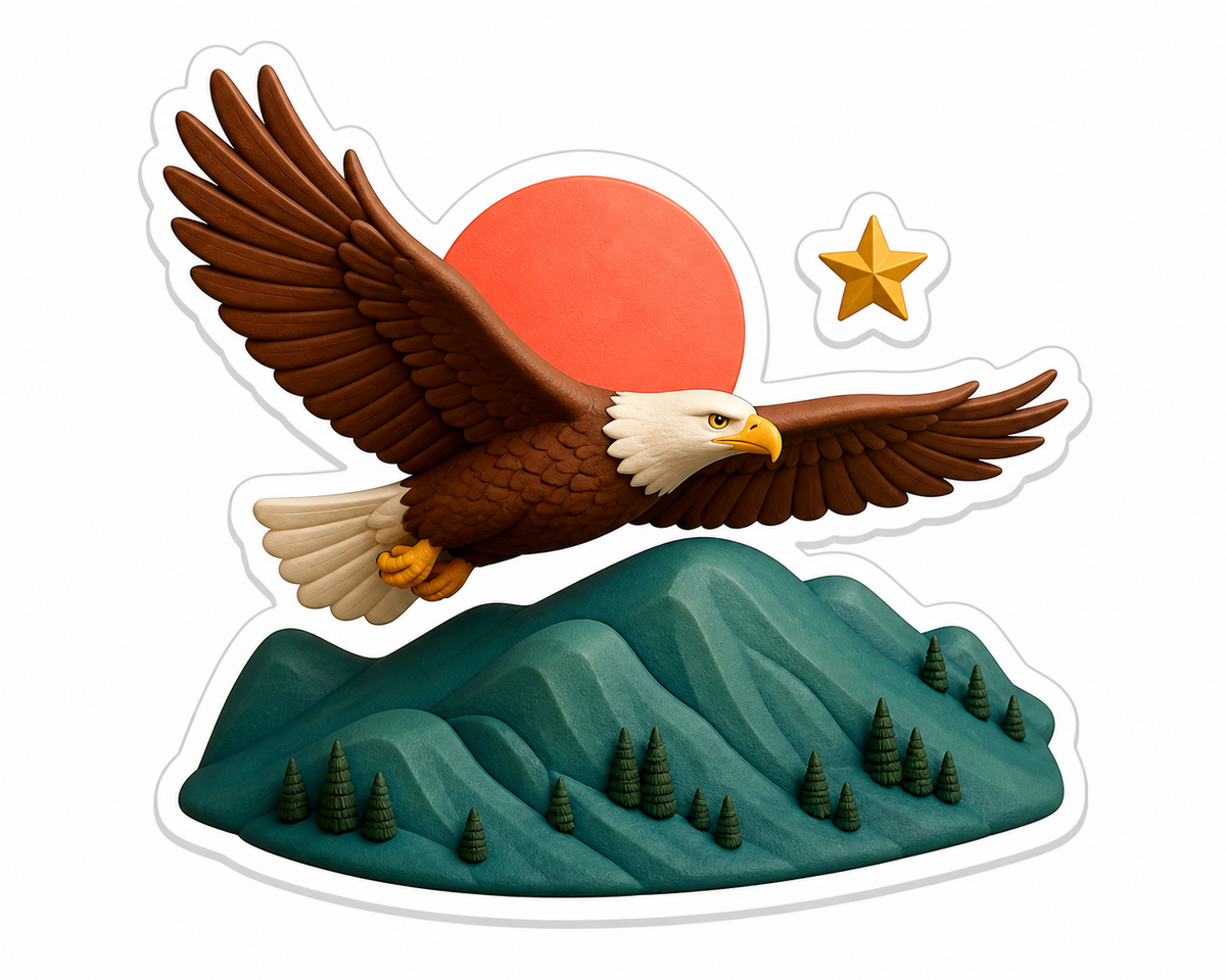 Bald Eagle Teal Mountains Coral Sun Vinyl Sticker Decal