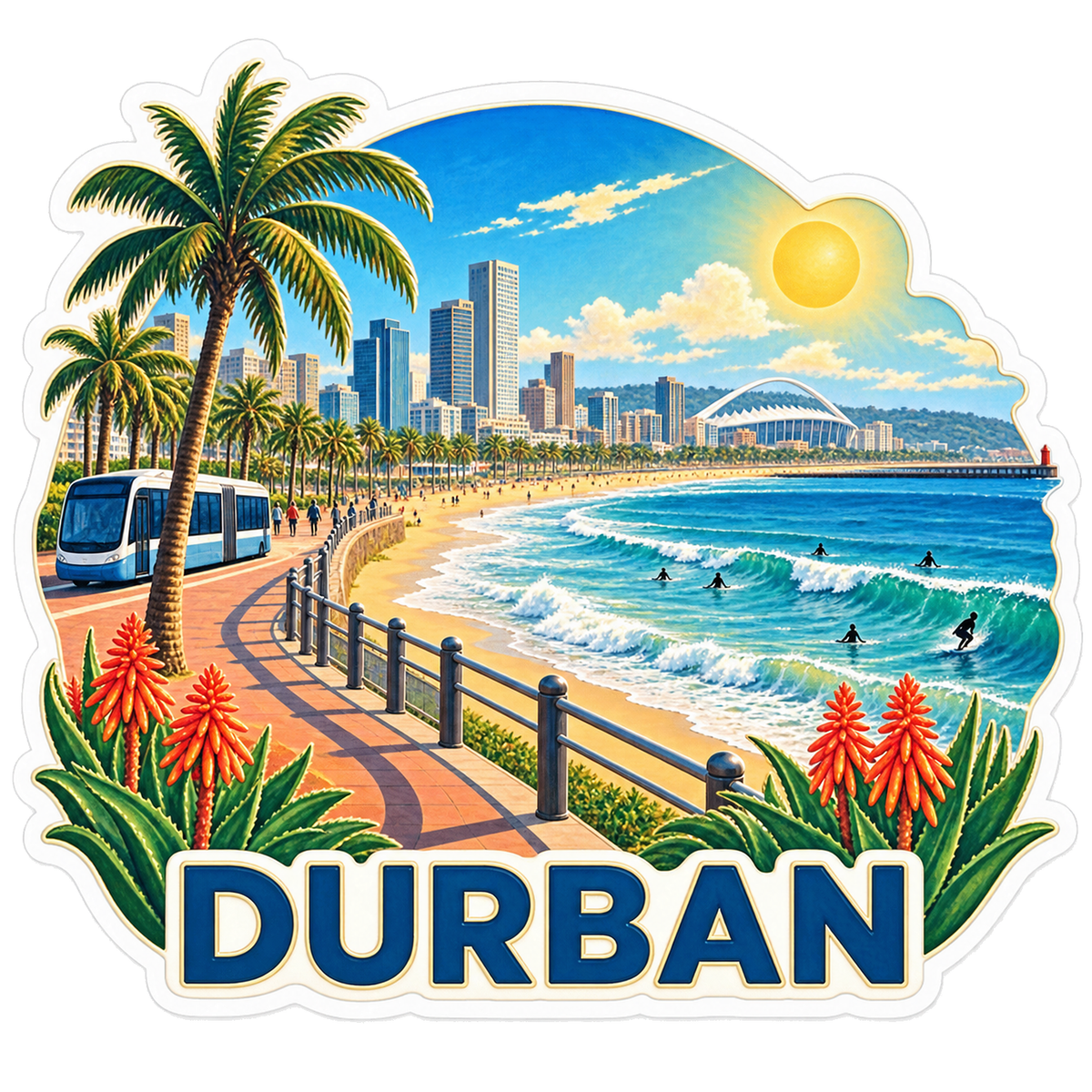 Durban Indian Ocean Surf Promenade Vinyl Sticker Decal