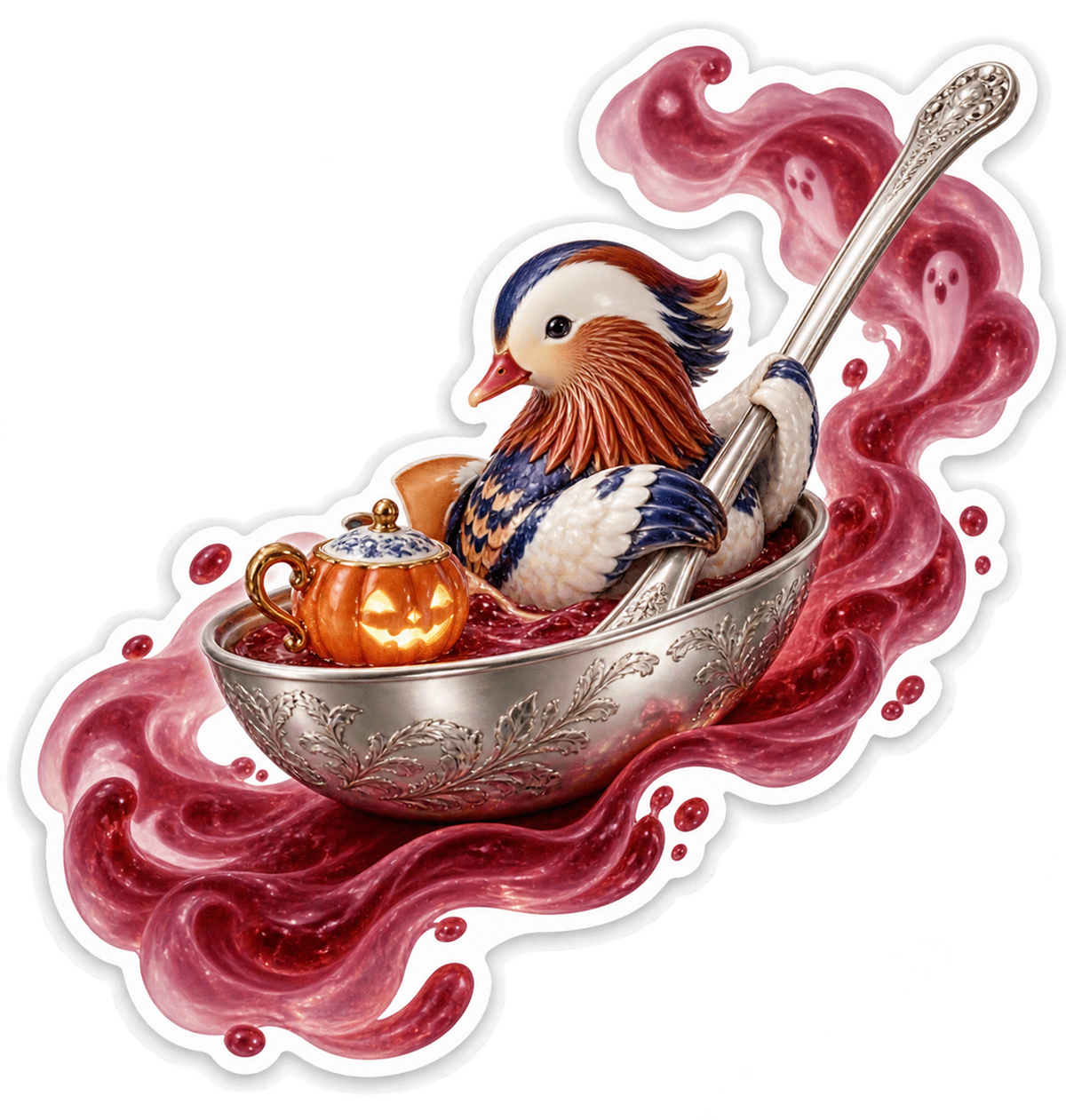 Bone China Mandarin Duck Ladle Boat Pilot Vinyl Sticker Decal