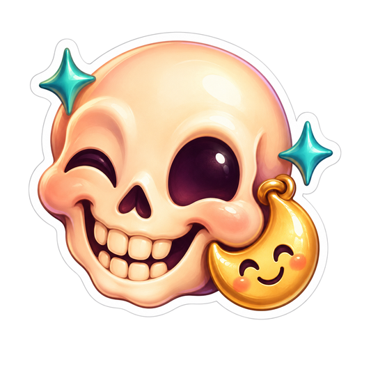 Winking Peach Skull Gold Crescent Smile Vinyl Sticker Decal