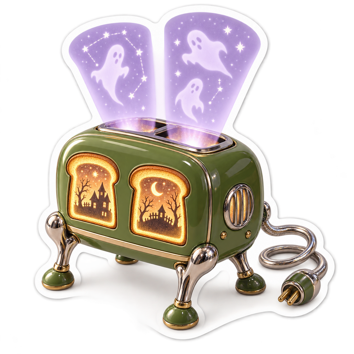 Retro Avocado Haunted Toaster Moon Projector Vinyl Sticker Decal