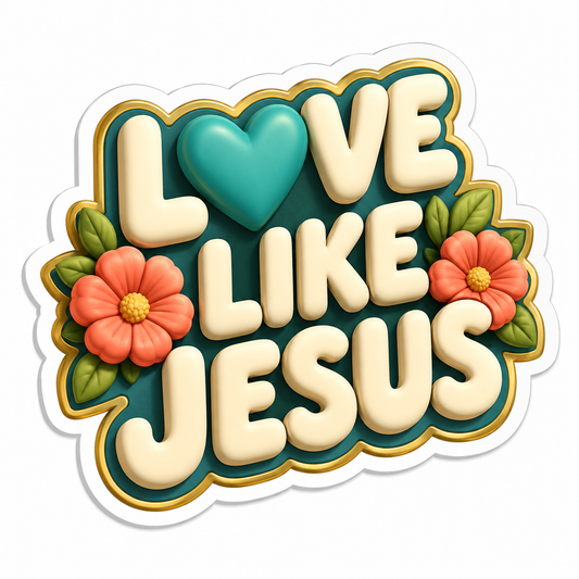 Love Like Jesus Teal Heart and Flowers Vinyl Sticker Decal