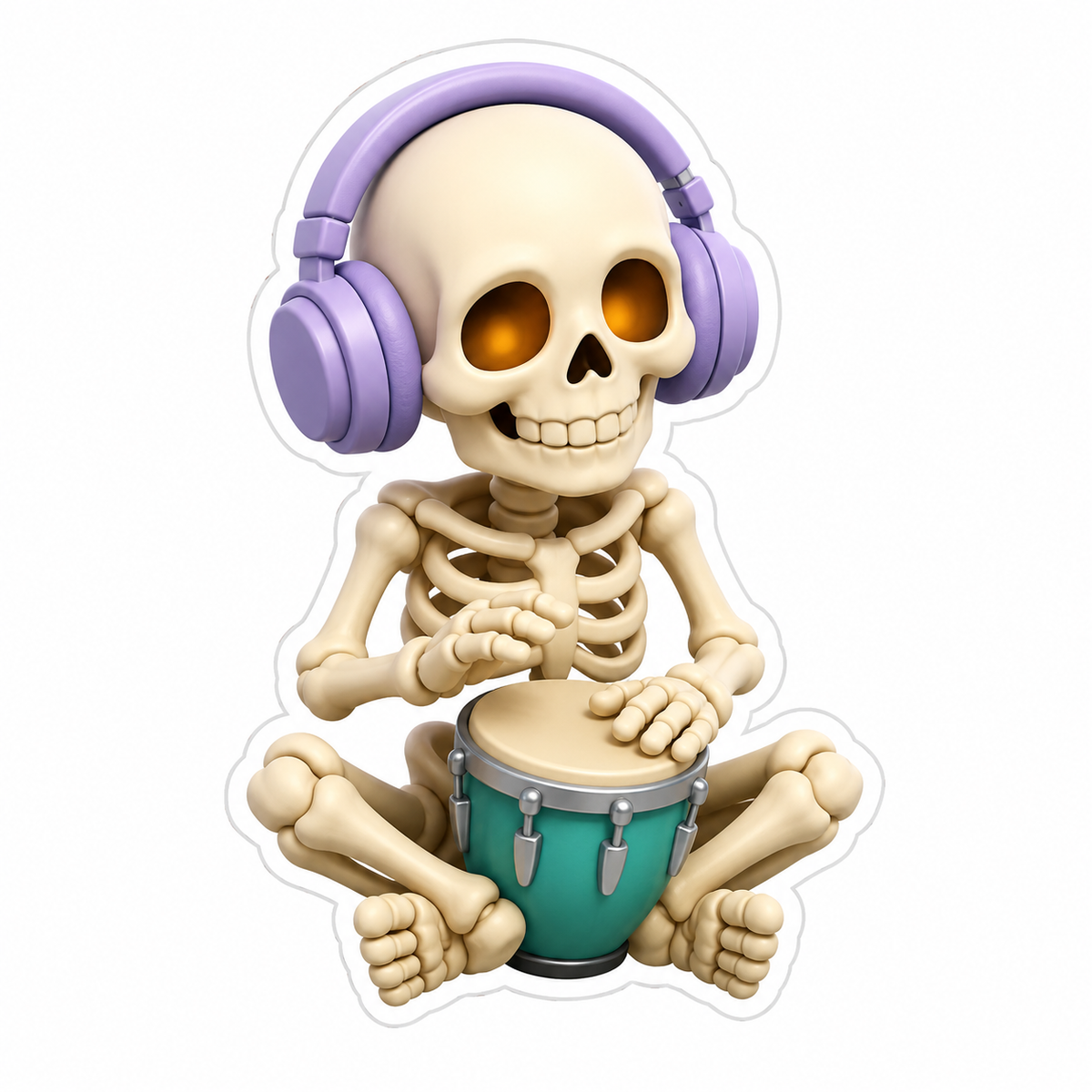 Ivory Skeleton Wearing Lavender Headphones Vinyl Sticker Decal