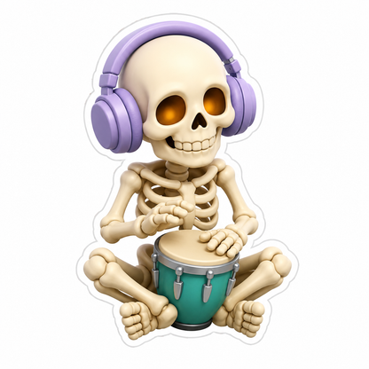 Ivory Skeleton Wearing Lavender Headphones Vinyl Sticker Decal