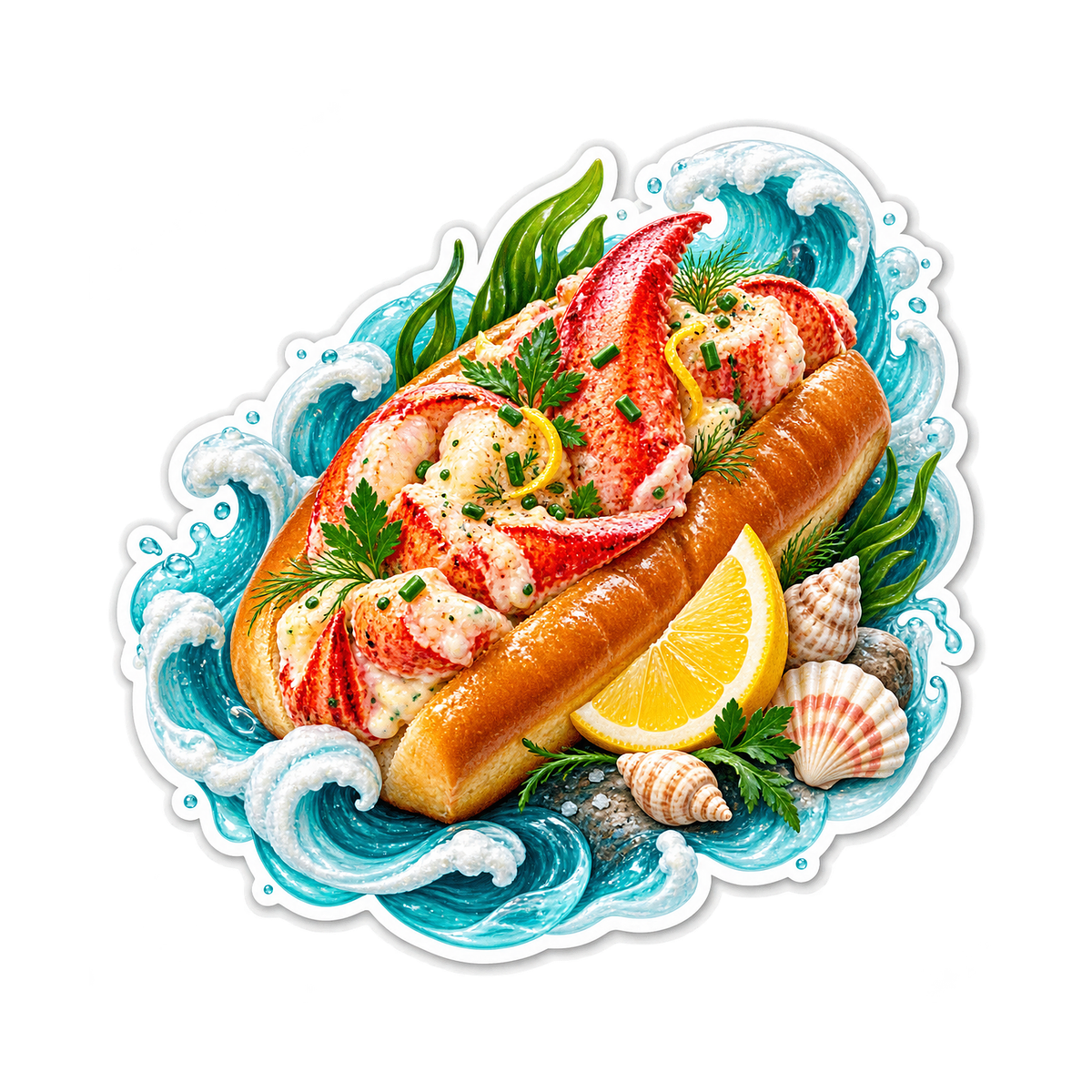 Lobster Roll Coastal Wave Vinyl Sticker Decal