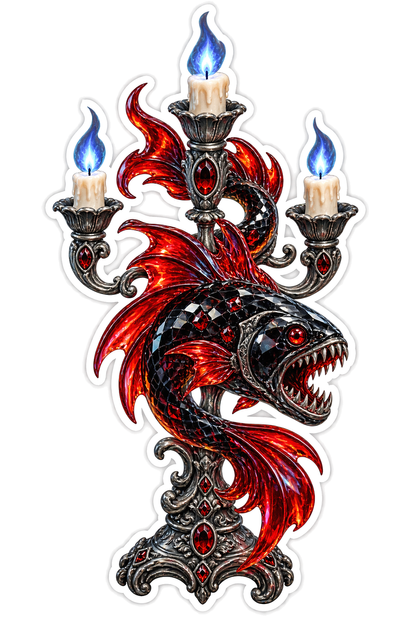 Obsidian Piranha Candelabra Vinyl Sticker Decal