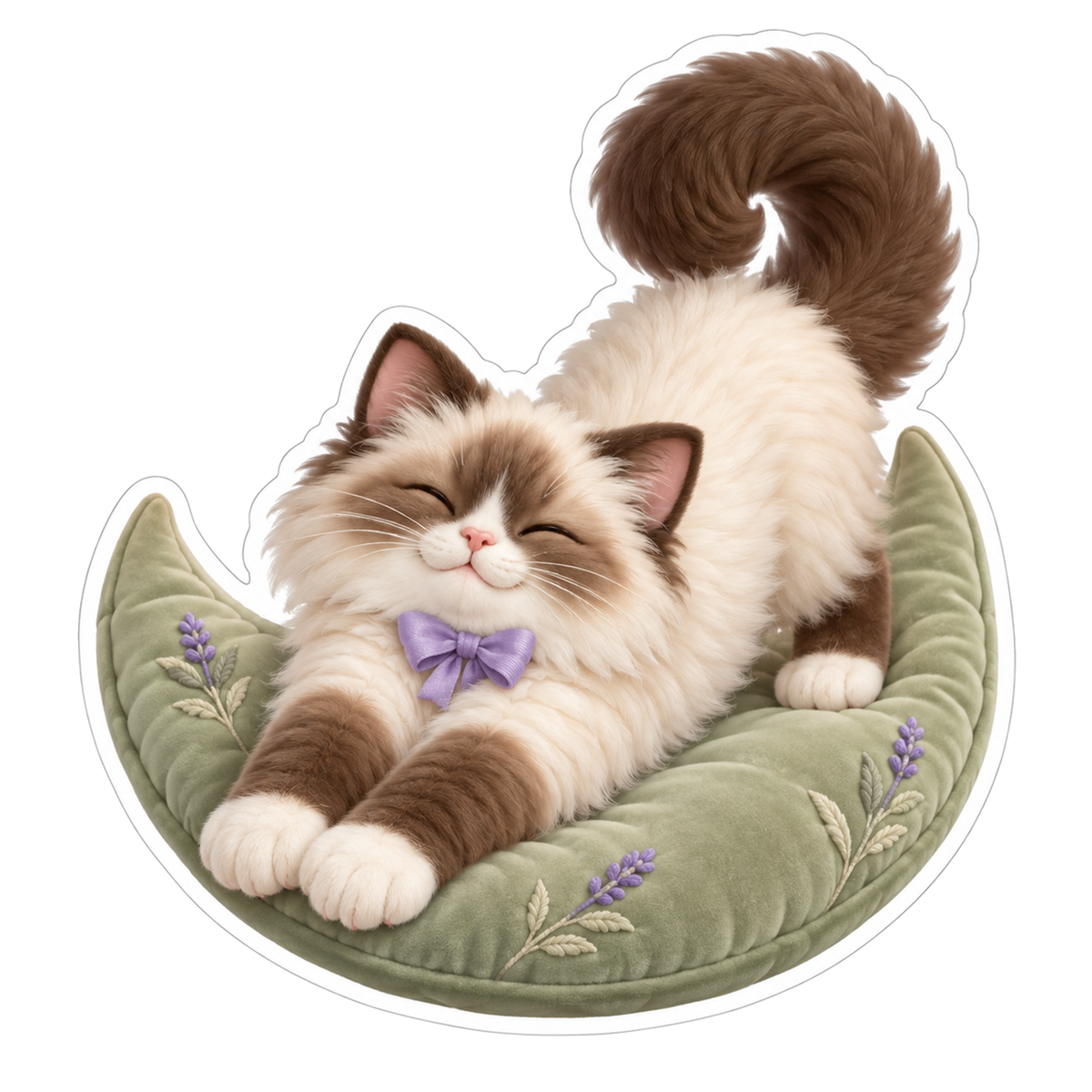 Stretching Ragdoll Kitten Sage Cushion Vinyl Sticker Decal