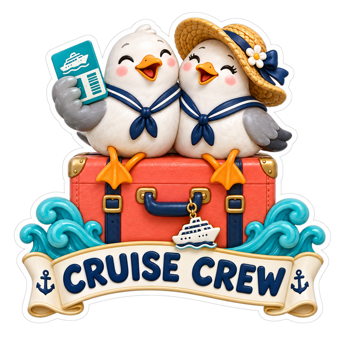 Two Sailor Seagulls on Coral Suitcase Vinyl Sticker Decal