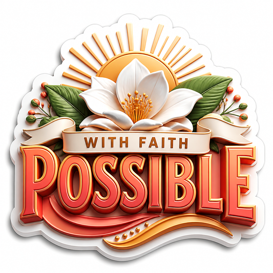 With Faith Possible White Flower Vinyl Sticker Decal