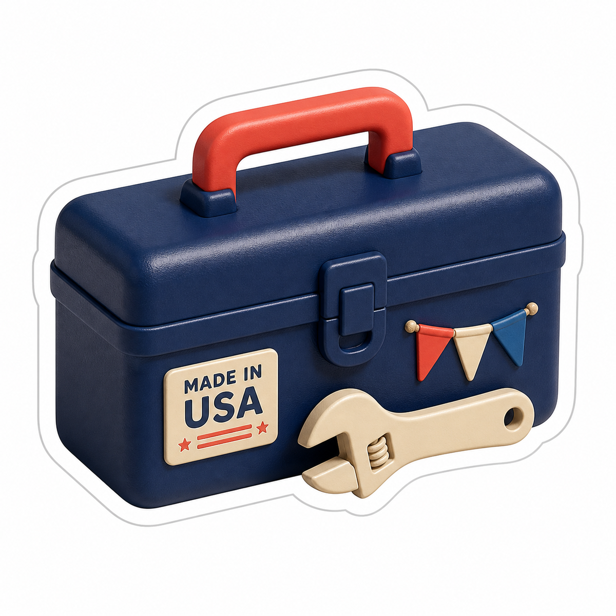 Made in USA Blue Toolbox and Wrench Vinyl Sticker Decal