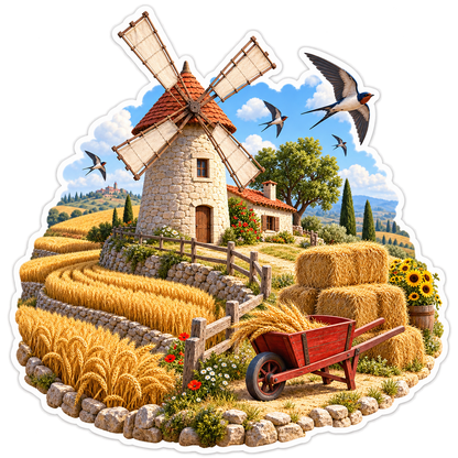 Golden Wheat Windmill Swallow Pinwheel Vinyl Sticker Decal