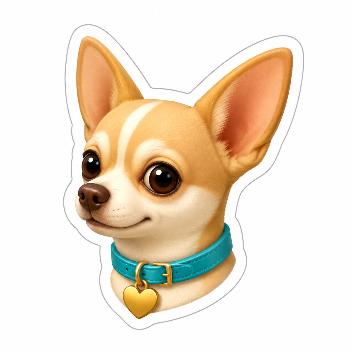 Cartoon Tan Chihuahua with Teal Collar Vinyl Sticker Decal