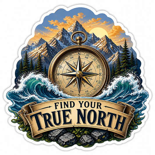 Find Your True North Mountain Compass Vinyl Sticker Decal