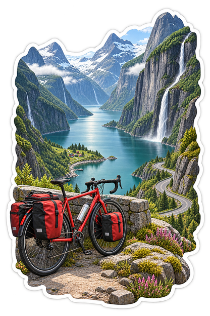 Fjord Bicycle Waterfall Valley Vinyl Sticker Decal