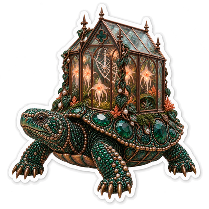 Beaded Emerald Snapping Turtle Gothic Greenhouse Vinyl Sticker Decal