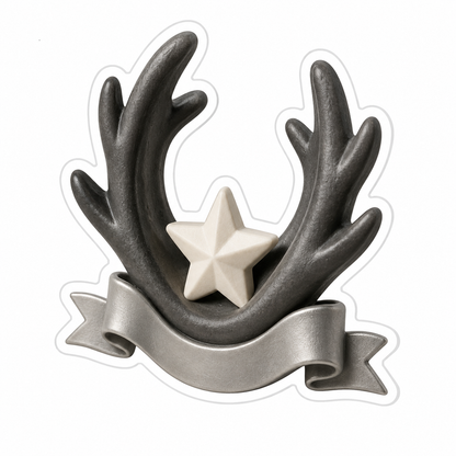 Charcoal Antler-Shaped Ceramic Ornament Vinyl Sticker Decal
