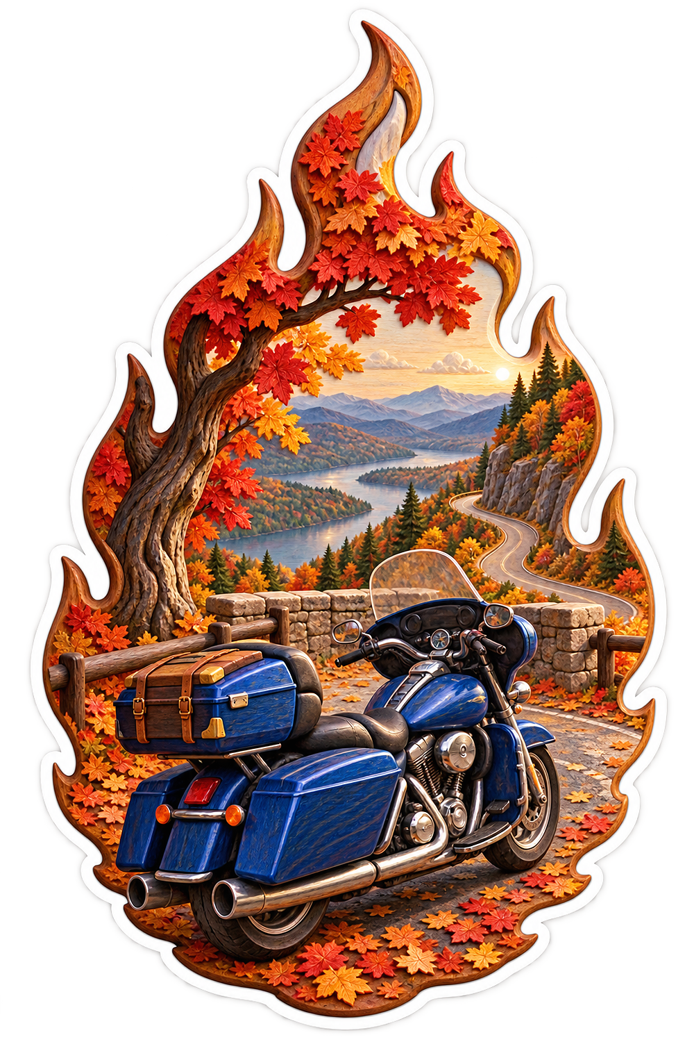 Autumn Touring Motorcycle Flame Overlook Vinyl Sticker Decal