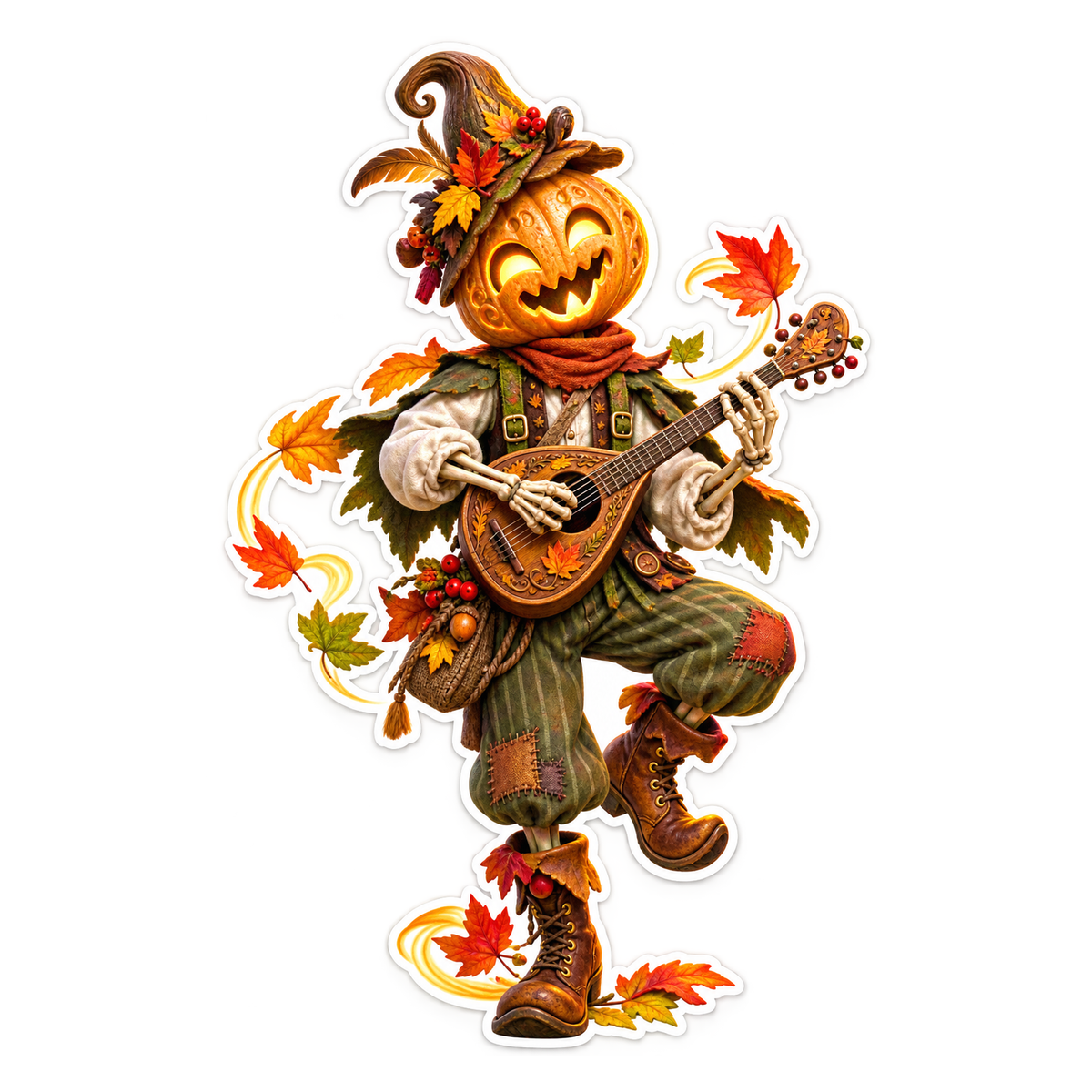 Pumpkin Scarecrow Playing Guitar Vinyl Sticker Decal