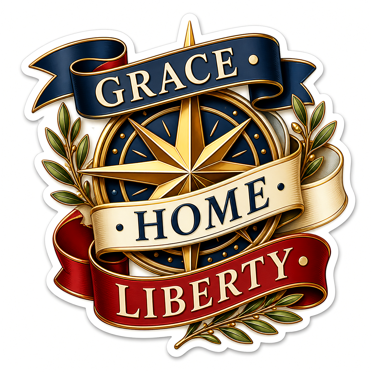 Grace Home Liberty Gold Compass Badge Vinyl Sticker Decal