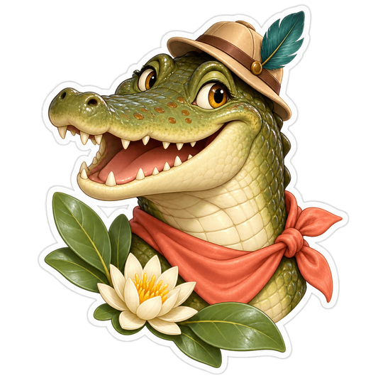 Olive-Green Crocodile Adventurer Vinyl Sticker Decal