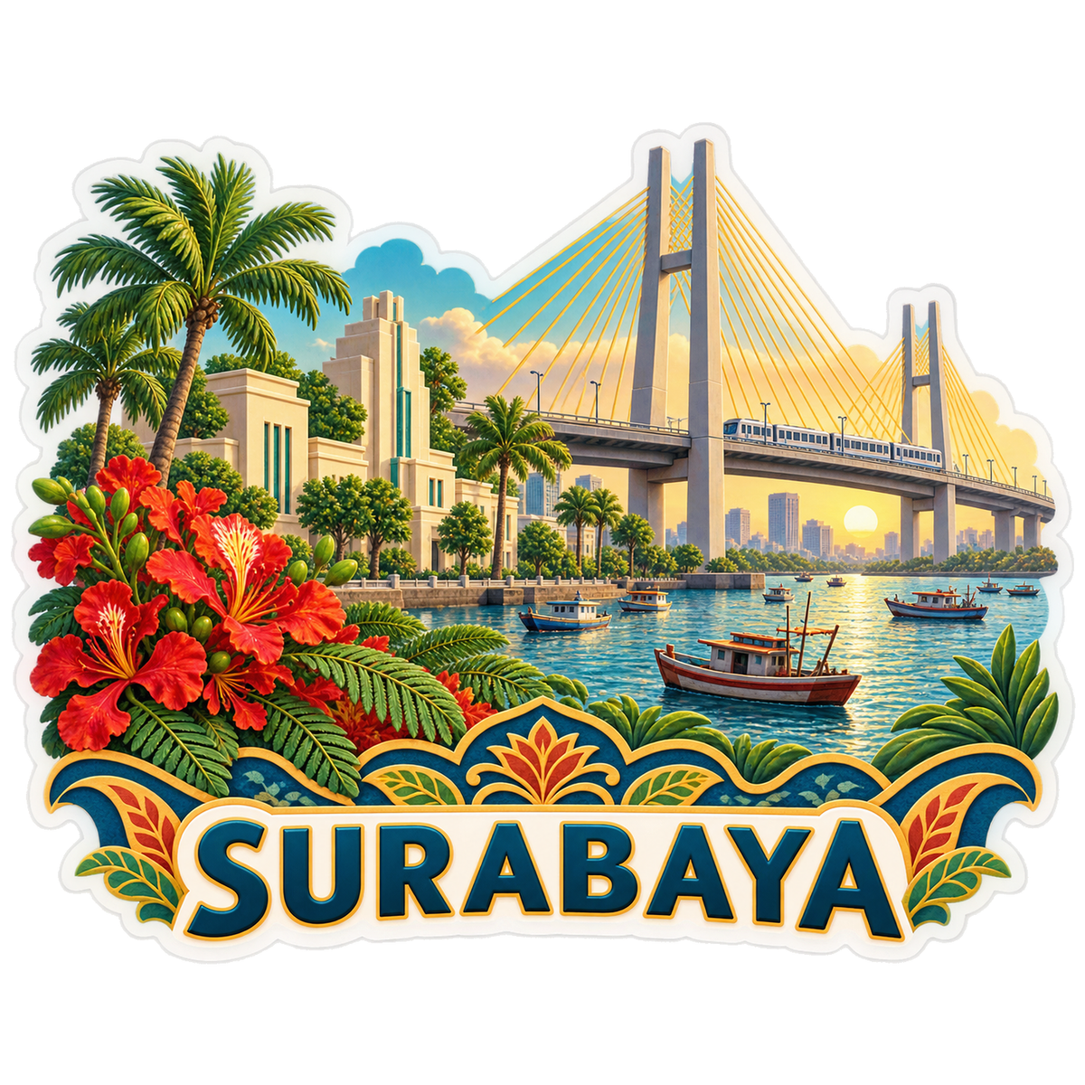 Surabaya Tropical Bridge Riverfront Vinyl Sticker Decal