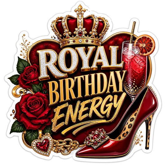 Royal Birthday Energy Crown and Roses Vinyl Sticker Decal