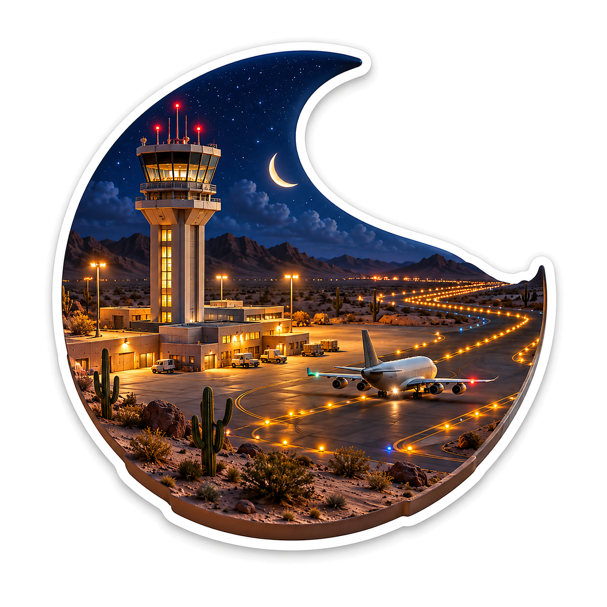Moonlit Desert Control Tower Runway Vinyl Sticker Decal