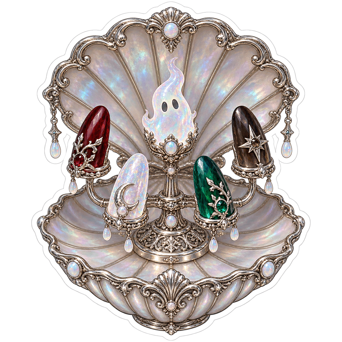 Silver Filigree Scallop Ghost Manicure Carousel Vinyl Sticker Decal