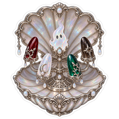 Silver Filigree Scallop Ghost Manicure Carousel Vinyl Sticker Decal