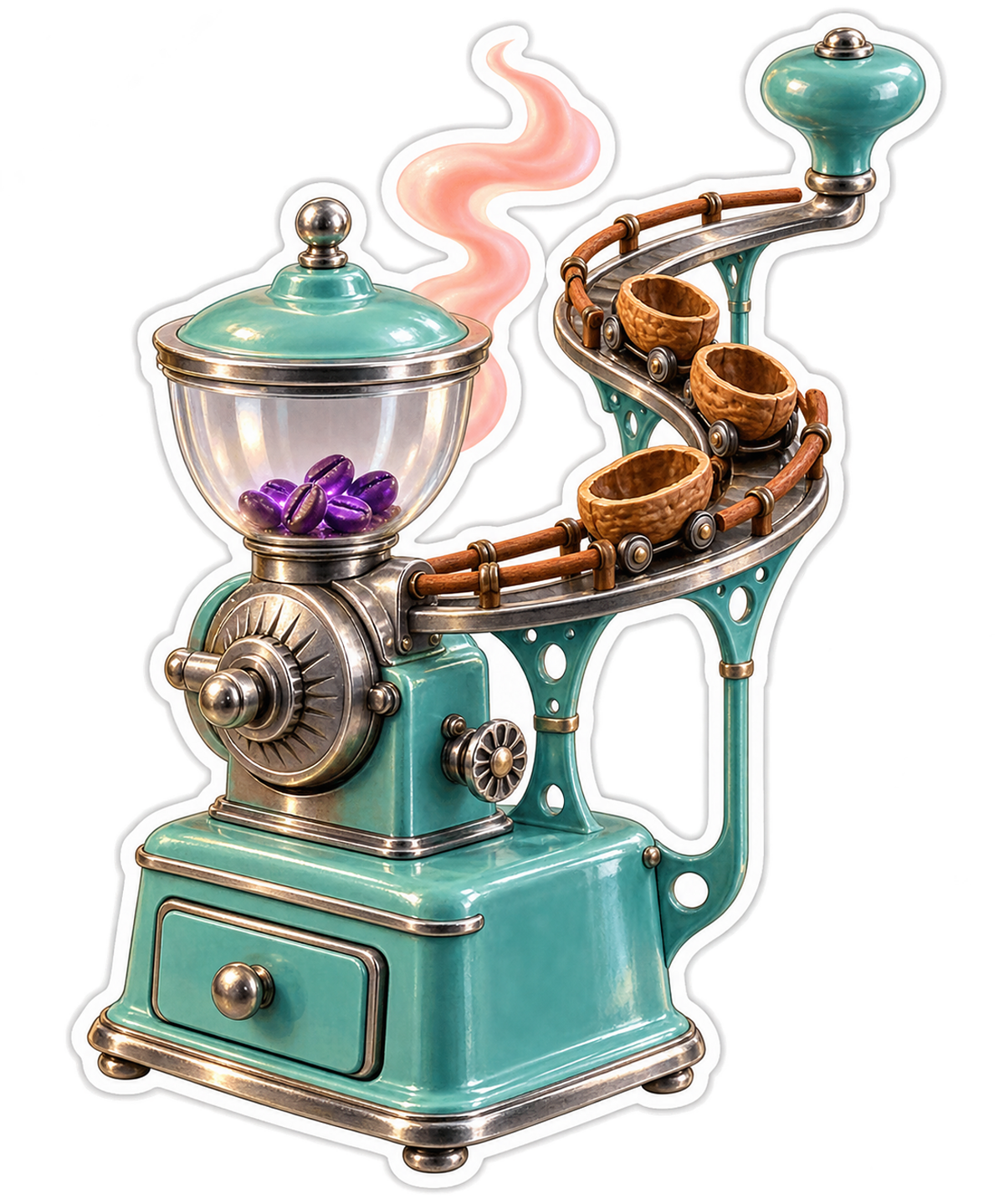 Retro Aqua Haunted Coffee Grinder Roller Coaster Vinyl Sticker Decal
