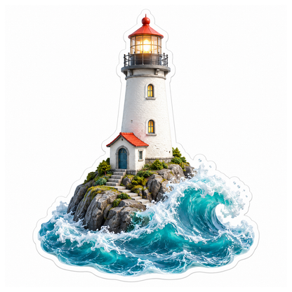 Coastal Lighthouse Turquoise Wave Beacon Vinyl Sticker Decal