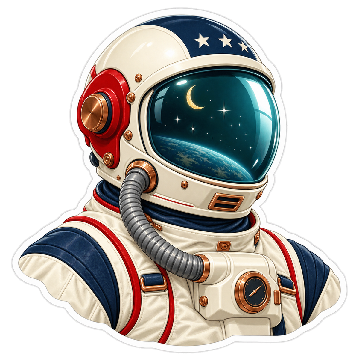 Optimistic Retro Astronaut Bust Facing Right Vinyl Sticker Decal